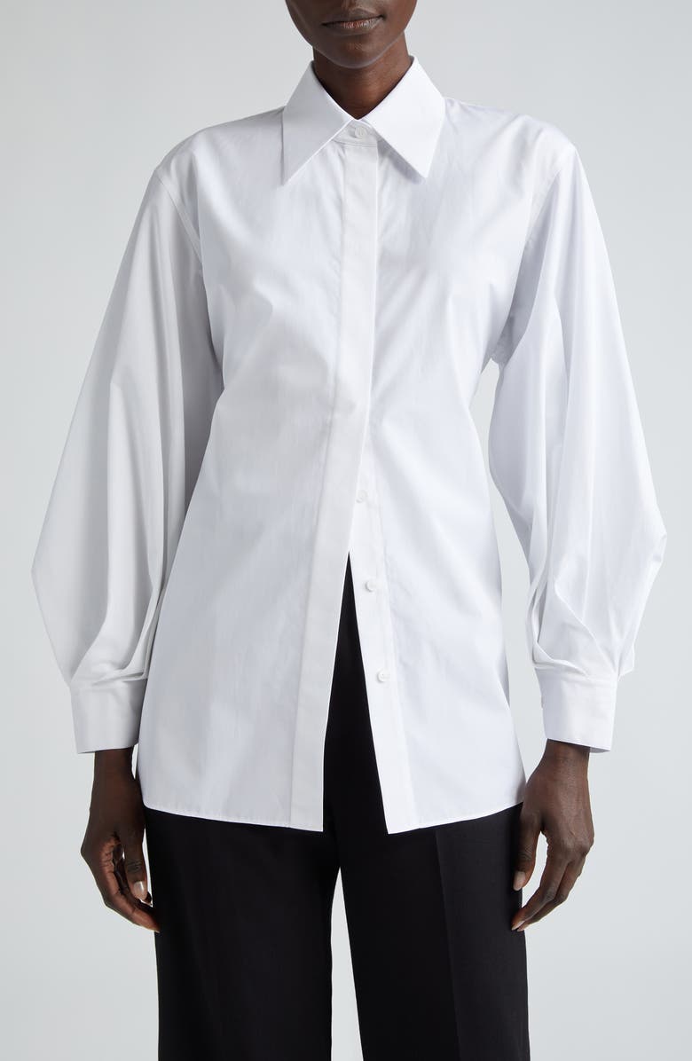 Lafayette 148 New York Oversize Tie Back Cotton Poplin Button-Up Shirt, Main, color, 