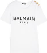 Balmain Button Shoulder Cotton Logo Graphic T-Shirt