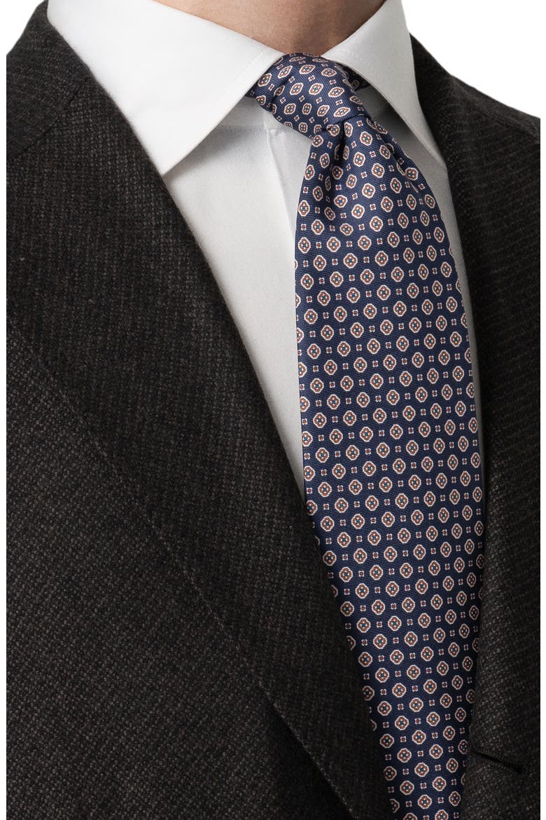 Medallion Printed Silk Tie, Alternate, color, NAVY