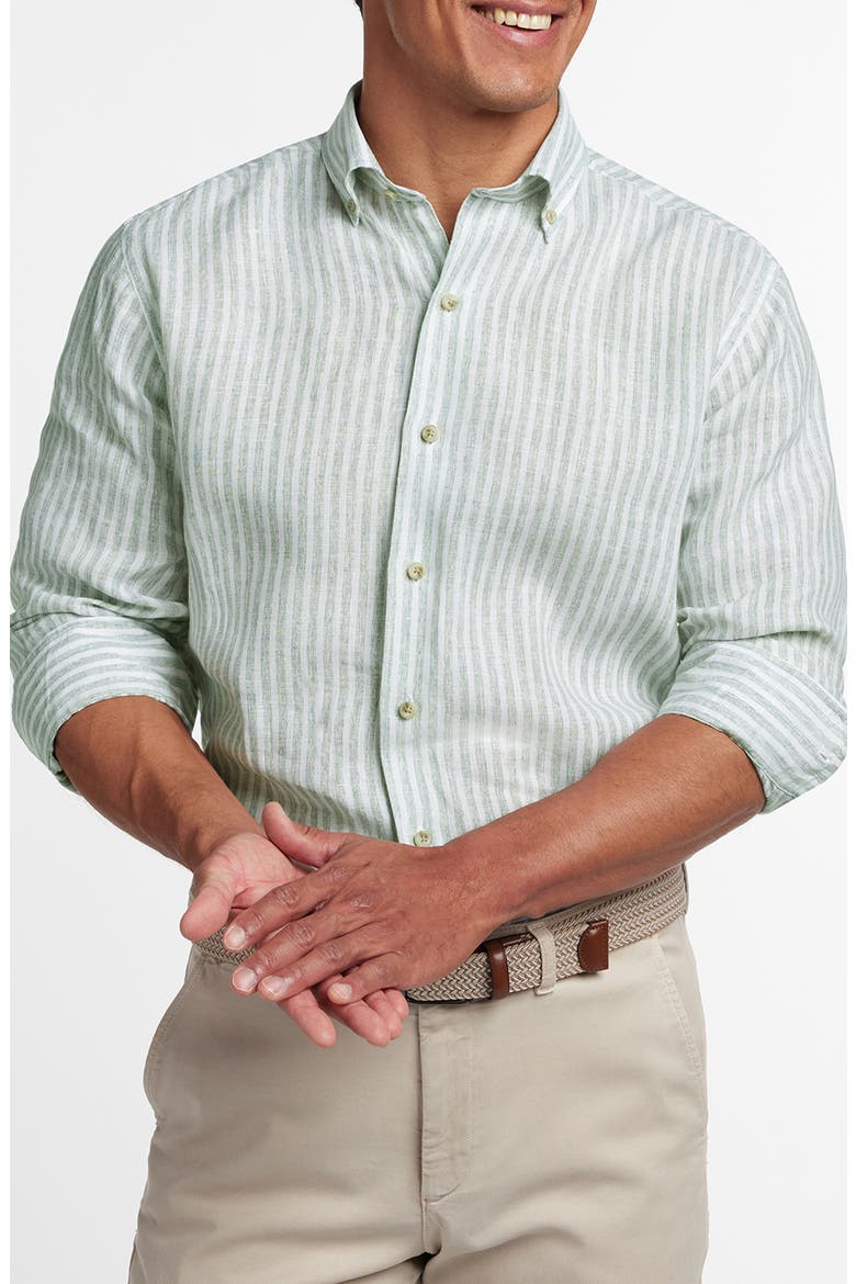 Linen Stripe Sport Shirt, Alternate, color, SAGE