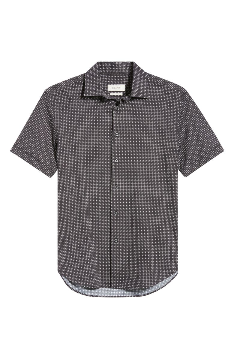Bugatchi Miles OoohCotton<sup>®</sup> Print Short Sleeve Button-Up Shirt, Alternate, color, Black