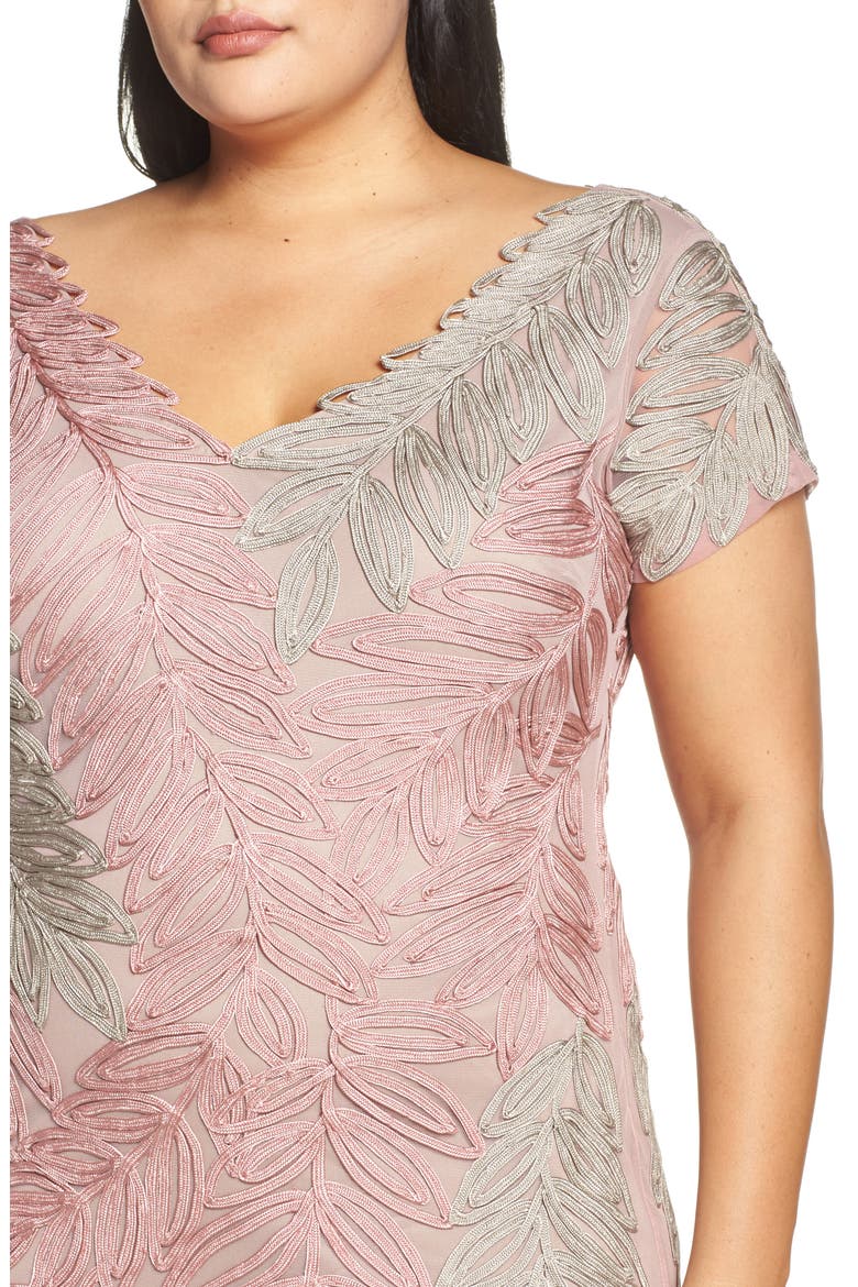 Leaf Soutache V-Neck Cocktail Dress, Alternate, color, BLUSH GINGER