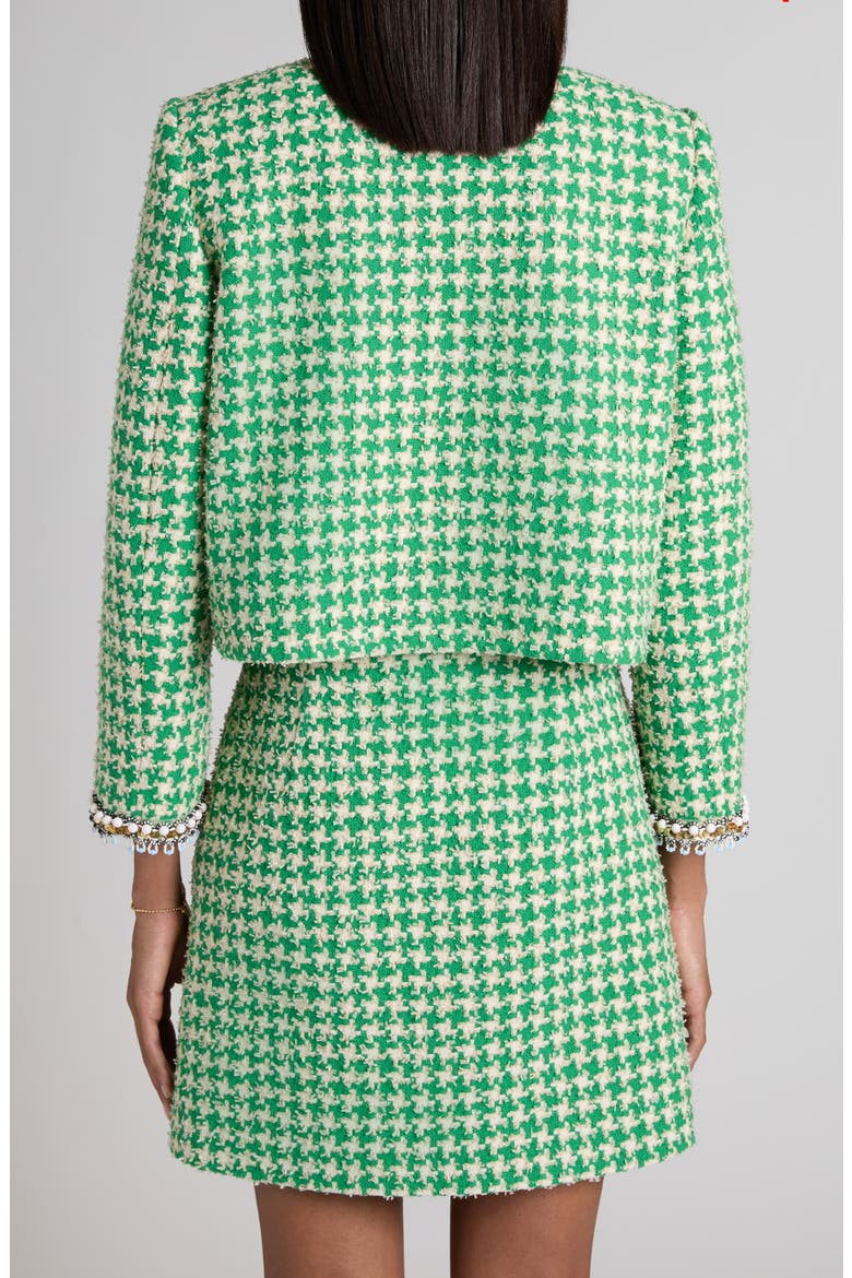 Beaded Houndstooth Cotton Blend Tweed Jacket, Alternate, color, GREEN