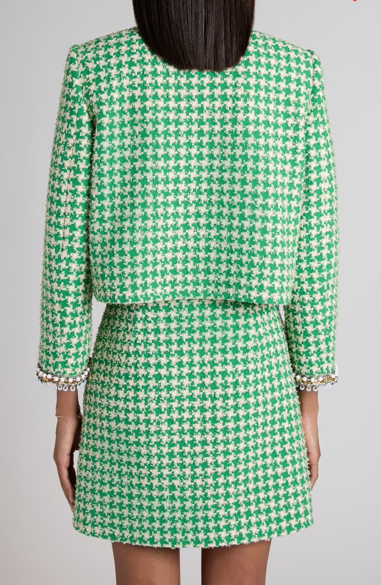 Valentino Beaded Houndstooth Cotton Blend Tweed Jacket, Alternate, color, Green