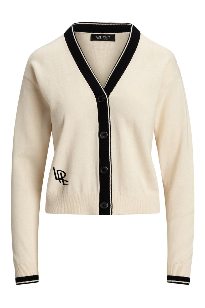 Two-Tone Cotton Blend Cardigan, Alternate, color, MASCARPONE CREAM/ BLACK