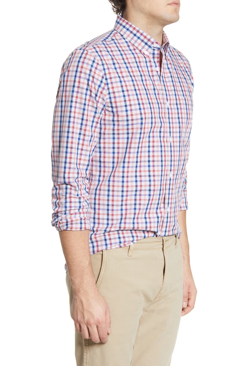 Slim Fit Stripe Button-Down Shirt, Alternate, color, GREY RED AMERICANA CHECK