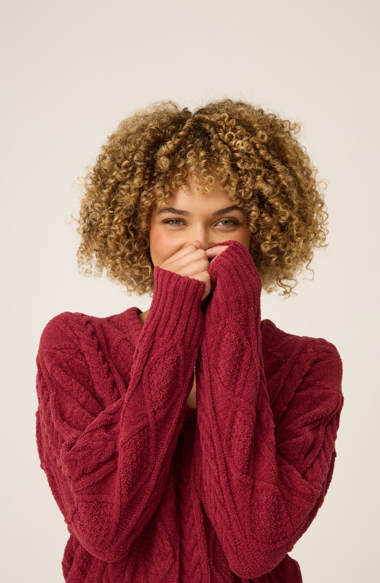 PJ Salvage Chenille Cable Knit Sweater, Alternate, color, Port