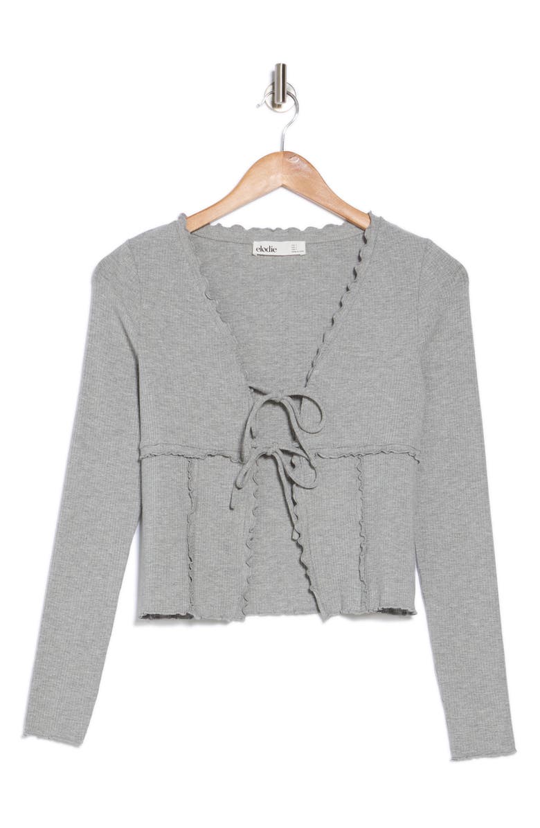 Elodie Tie Front Long Sleeve Crop Top, Alternate, color, Heather Grey
