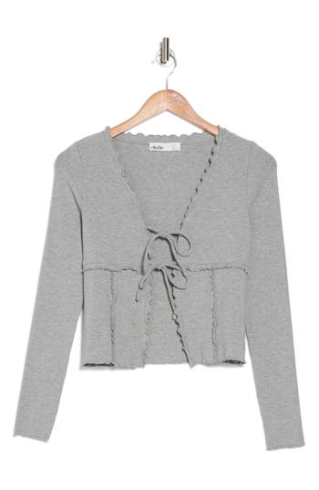 Elodie Tie Front Long Sleeve Crop Top In Heather Grey