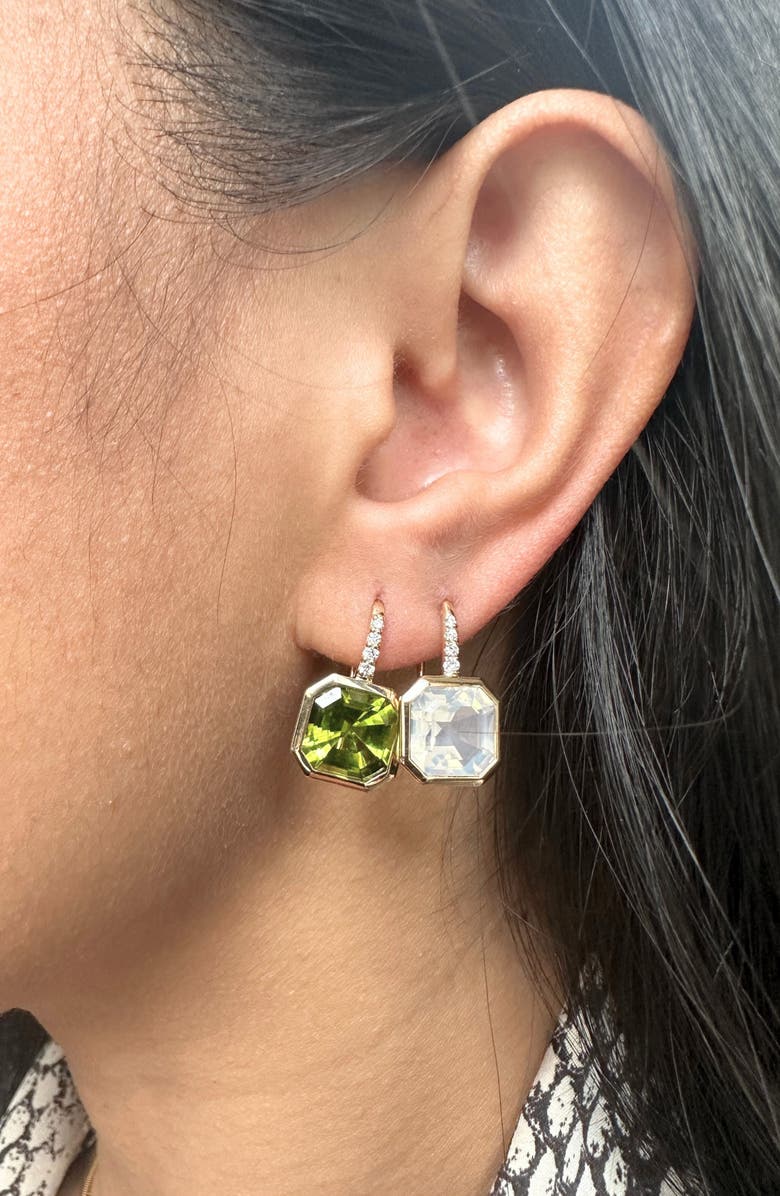 GOSHWARA Gossip Asscher Cut Peridot & Pavé Diamond Drop Earrings, Alternate, color, Bright Green