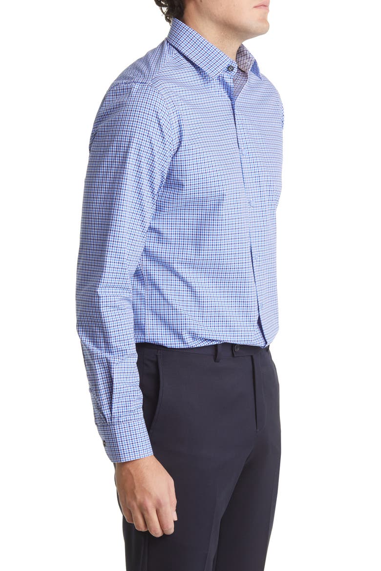 Plaid Print Long Sleeve Tailored Fit Dress Shirt, Alternate, color, NAVY