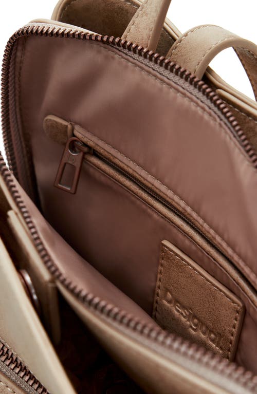 Desigual Medium Faux Leather Effect Backpack In Light Beige