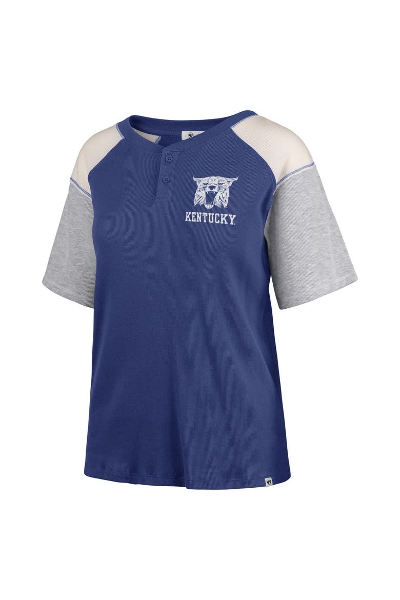 Women's '47 Royal Kentucky Wildcats Underline Harvey Colorblock Raglan Henley T-Shirt, Alternate, color, Royal