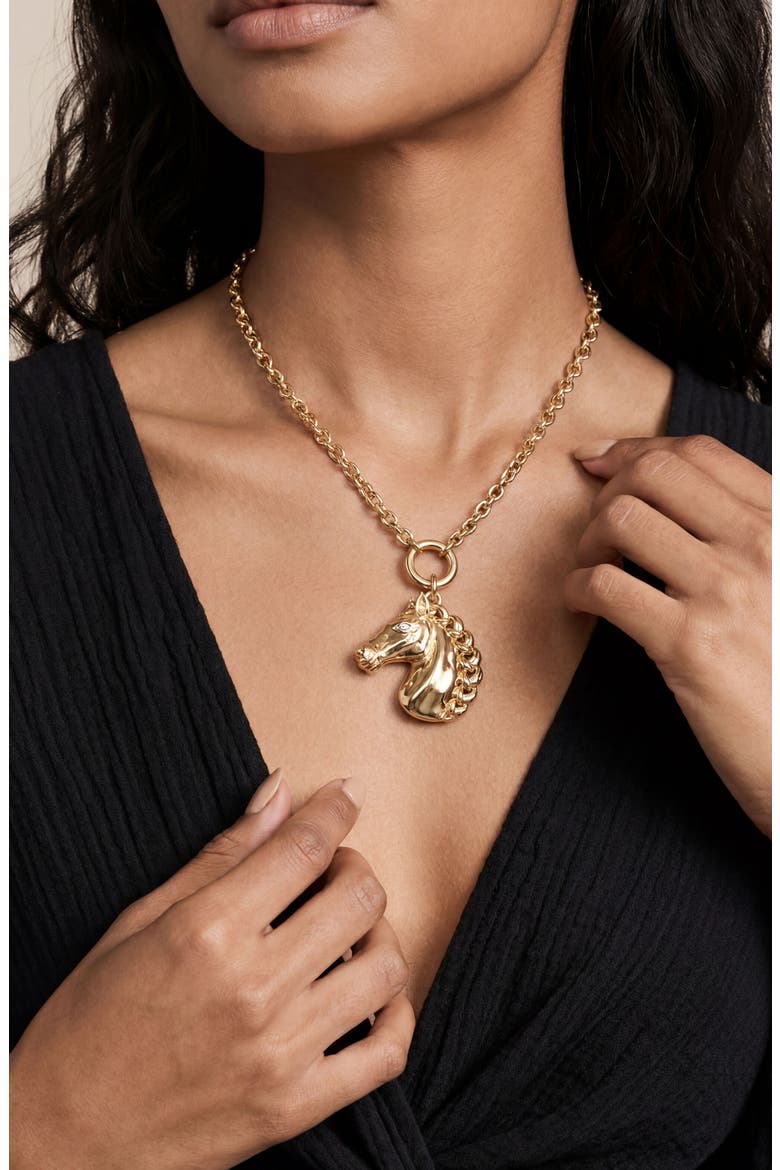 Stallion Pendant Necklace, Alternate, color, GOLD