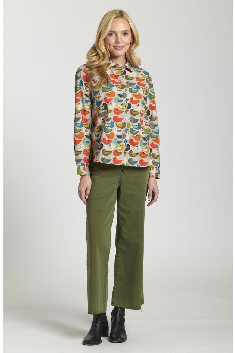 Print Poplin Button-Up Shirt, Alternate, color, ORANGE MULTI