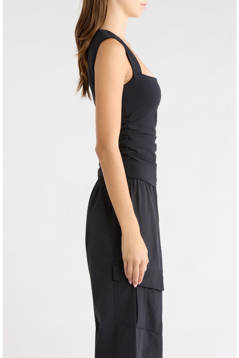 Cloud Square Neck Ruched Performance Tank, Alternate, color, BLACK