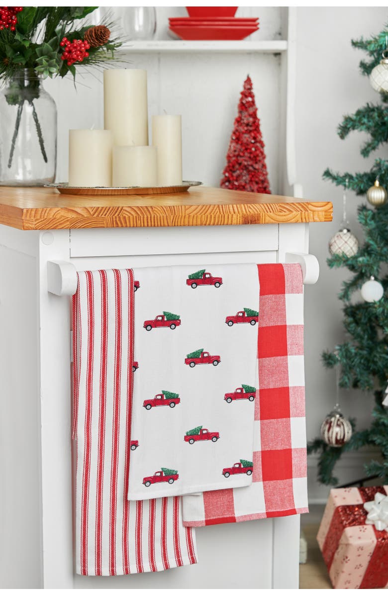 C&F Home Red Truck Printed Flour Sack Kitchen Towel Dishtowel, Alternate, color, White