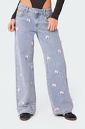 EDIKTED Lucille Satin Bow Wide Leg Jeans