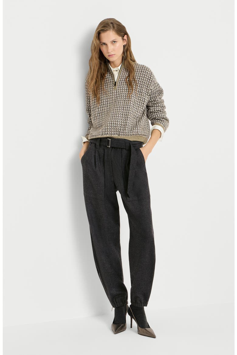 Virgin wool and cashmere twill flannel loose cargo trousers with monili, Alternate, color, Anthracite
