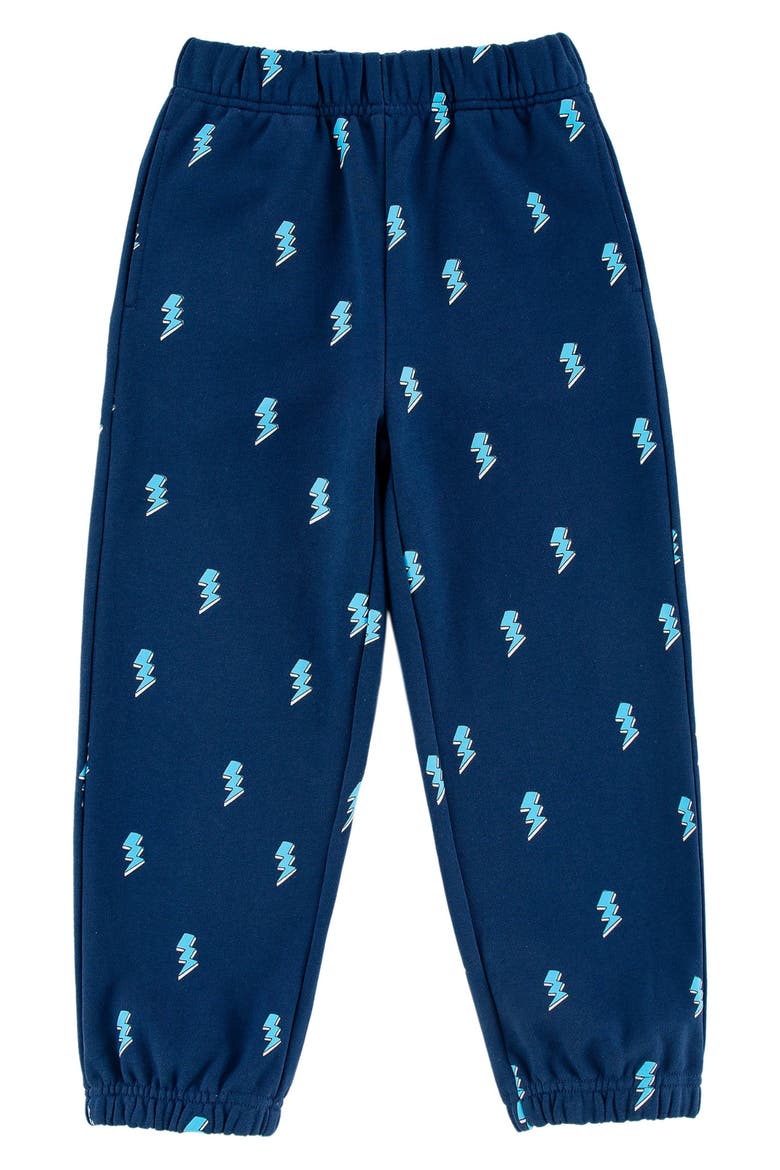 Kids' Lightning Bolt Print Fleece Sweatpants, Main, color, BLUE