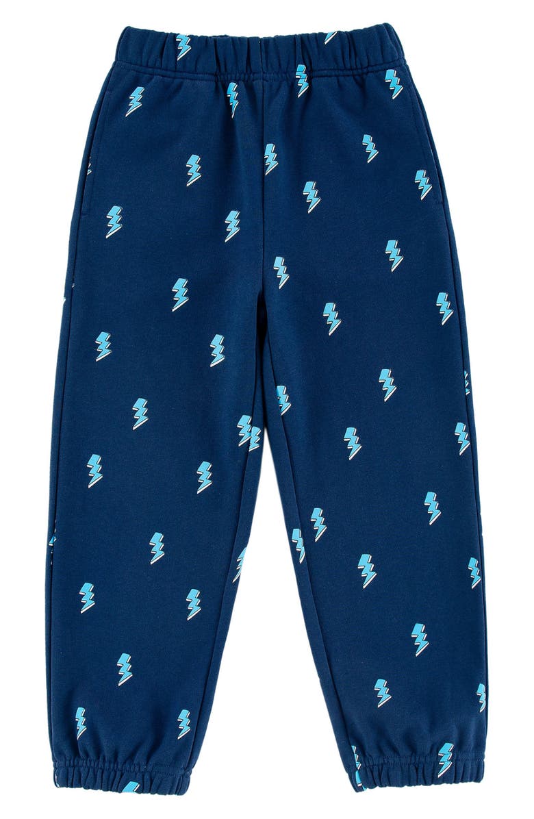 CALONIE Kids' Lightning Bolt Print Fleece Sweatpants, Main, color, Blue