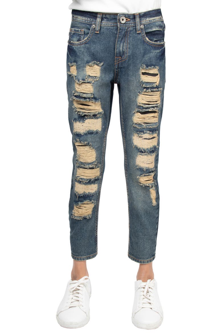 Kids' Rip & Repair Denim Jeans, Main, color, BLUE