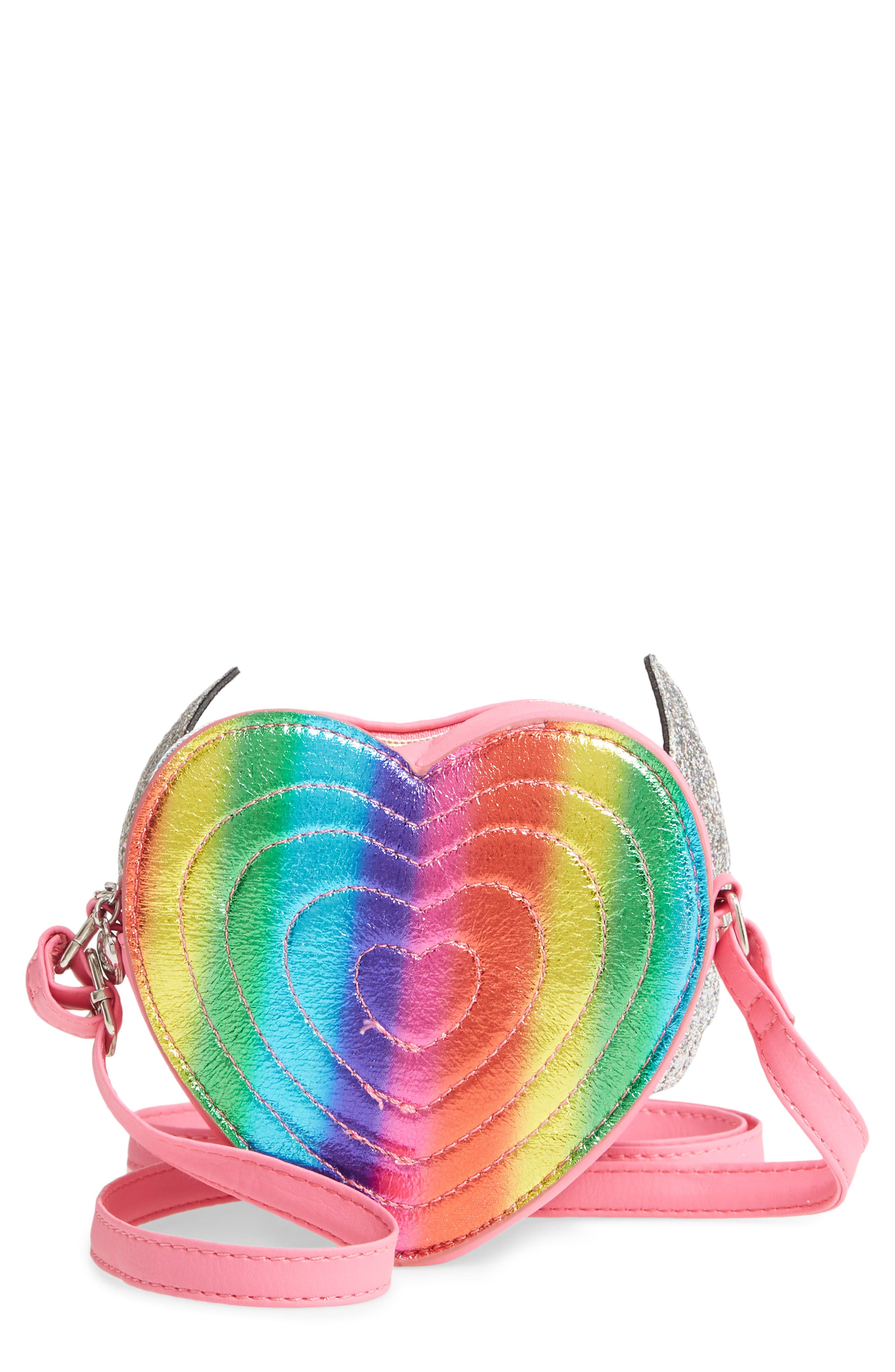 OMG Accessories OMG Rainbow Flying Heart Crossbody Bag, Main, color, 