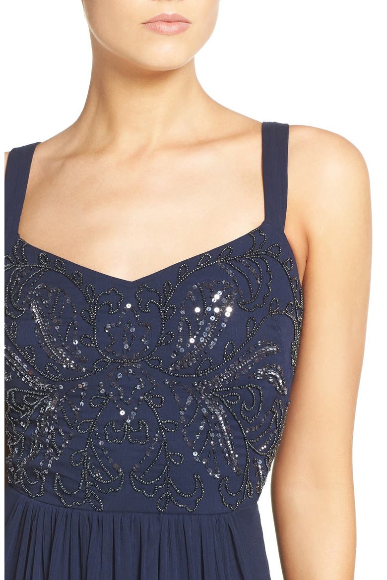 Embellished Bodice Chiffon Gown, Alternate, color, NAVY