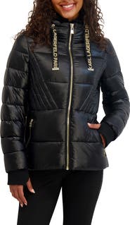 KARL LAGERFELD PARIS Logo Tape Belted Quilted Puffer Jacket