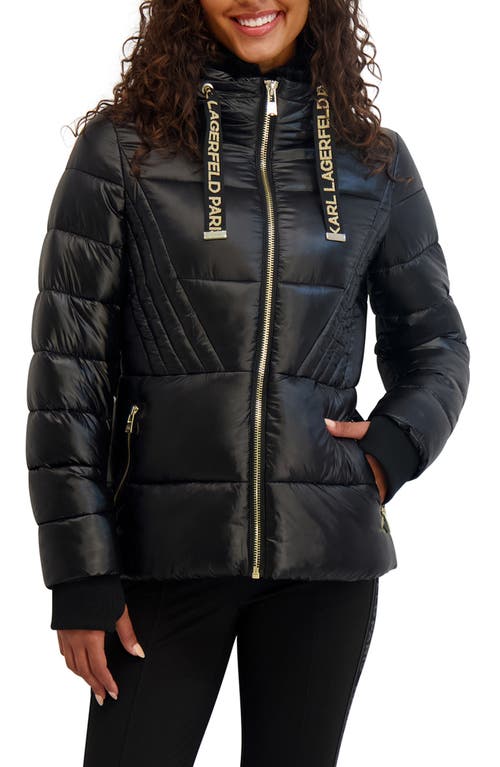 Karl Lagerfeld Paris Logo Tape Belted Quilted Puffer Jacket In Blue