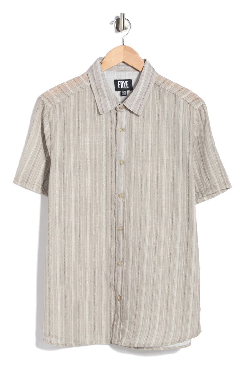 Geometric Stripe Short Sleeve Button-Up Shirt, Alternate, color, CHINCHILLS