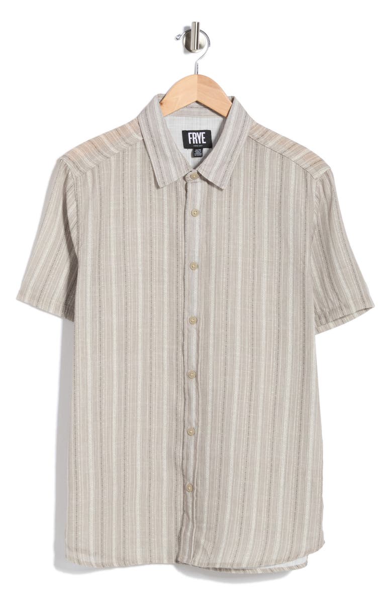 Frye Geometric Stripe Short Sleeve Button-Up Shirt, Main, color, Chinchills
