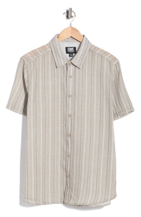 Geometric Stripe Short Sleeve Button-Up Shirt