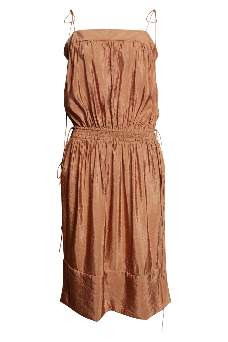 Shirred Chiffon Satin Dress, Alternate, color, CARAMEL