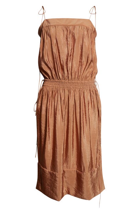 Shirred Chiffon Satin Dress