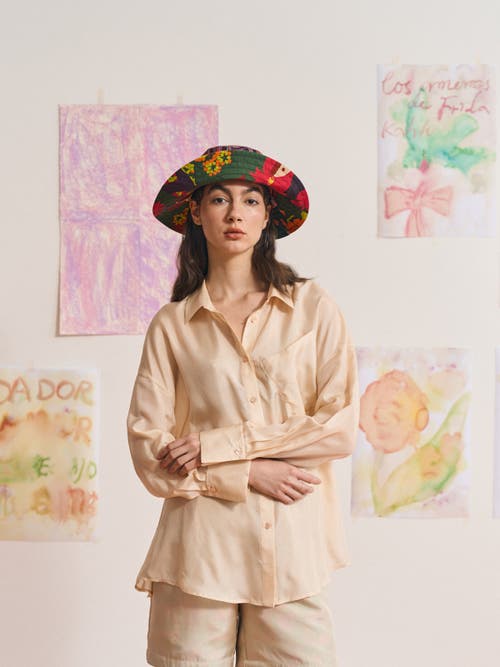 Lost Pattern Nyc Women's Frida X Lost Pattern "frida's Garden" Cotton Reversible Sun Hat - Green In Multi