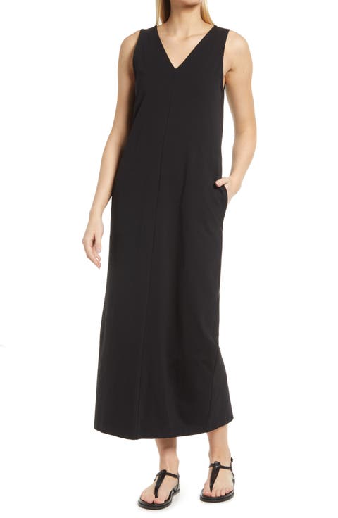V-Neck Stretch Cotton Shift Dress