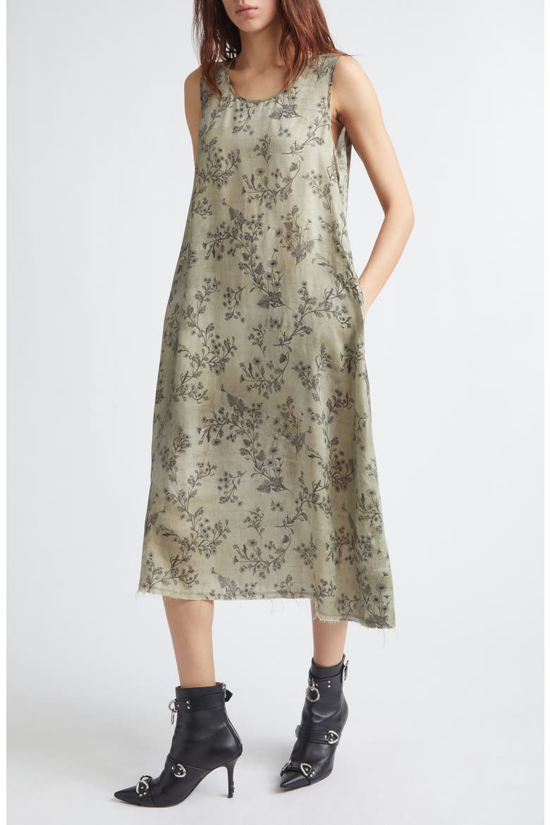Sleeveless Floral Midi Dress, Alternate, color, GREEN FLORAL