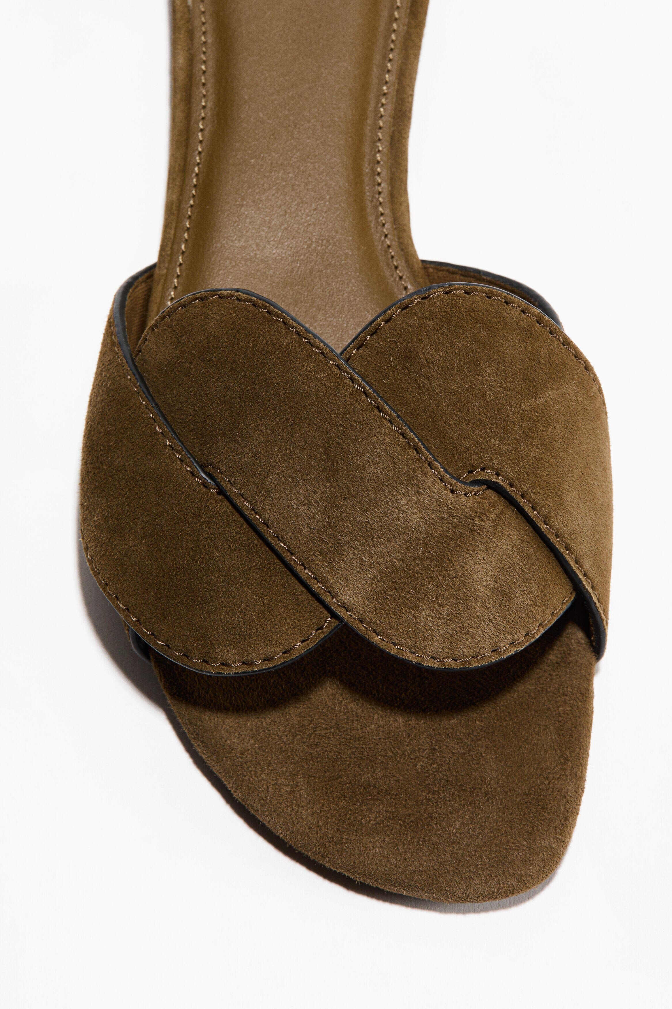 H&M Leather Sandals, Alternate, color, Dark Khaki Green