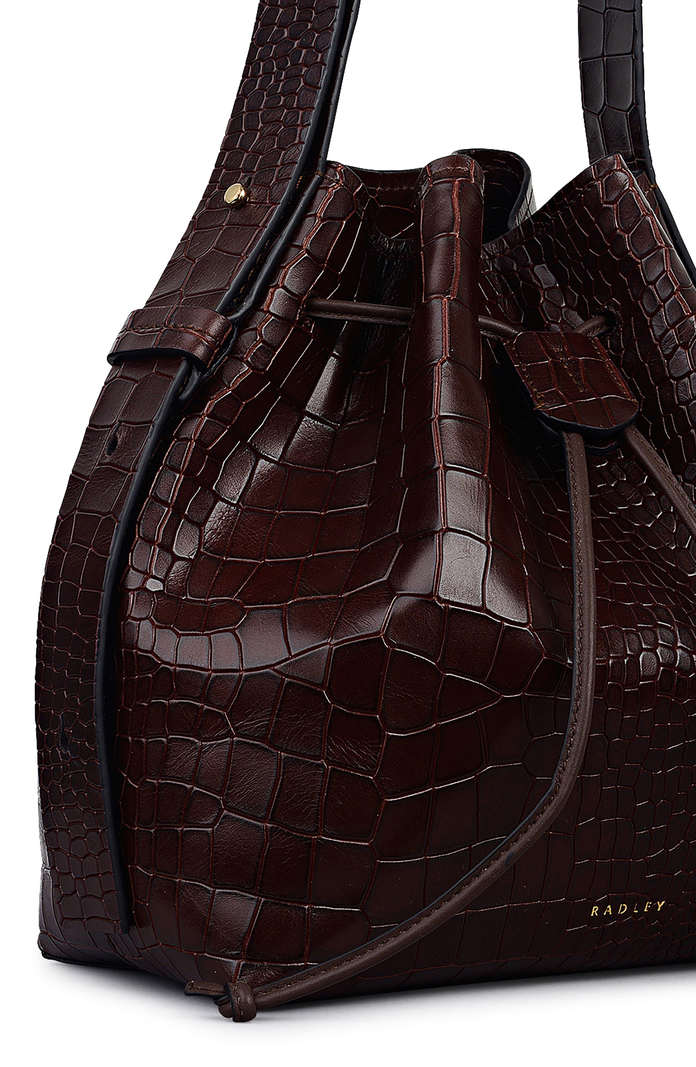 Radley Water Resistant Croc Embossed Faux Leather Bucket Bag, Alternate, color, 