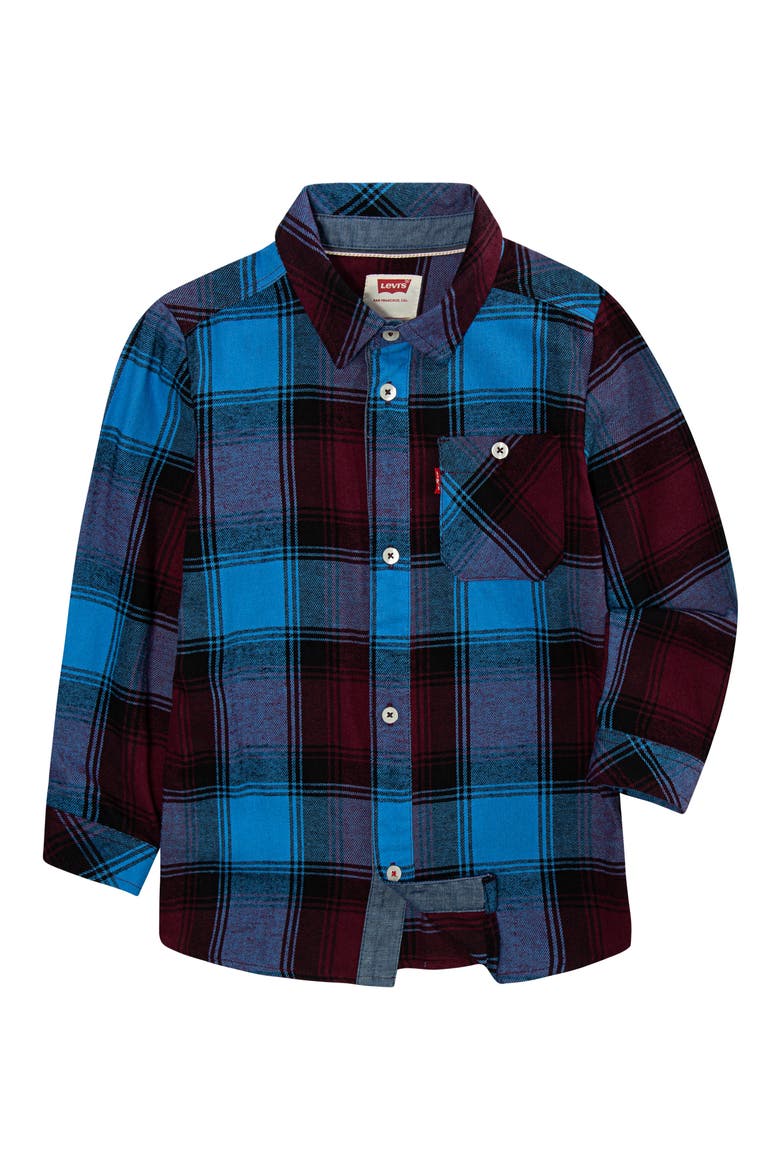 Kids' Plaid Cotton Button-Up Shirt, Main, color, UTOPIA