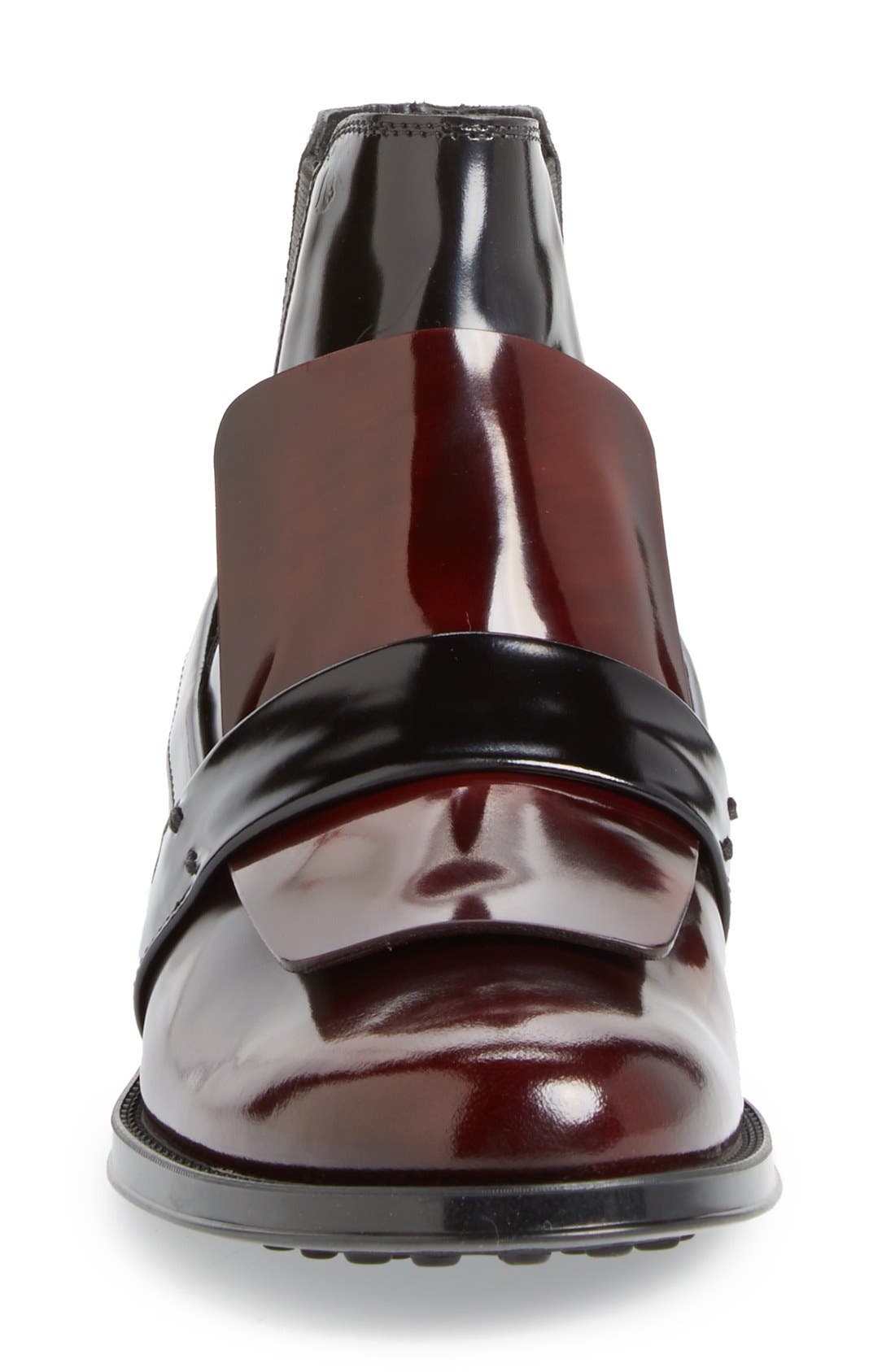 Mask Chelsea Bootie, Alternate, color, BLACK/ BURGUNDY LEATHER