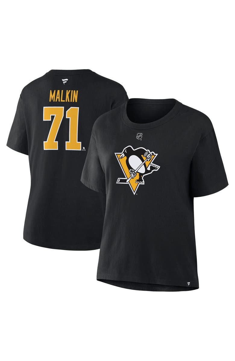 FANATICS Women's Fanatics Evgeni Malkin Black Pittsburgh Penguins Authentic Stack Name & Number T-Shirt, Main, color, Black