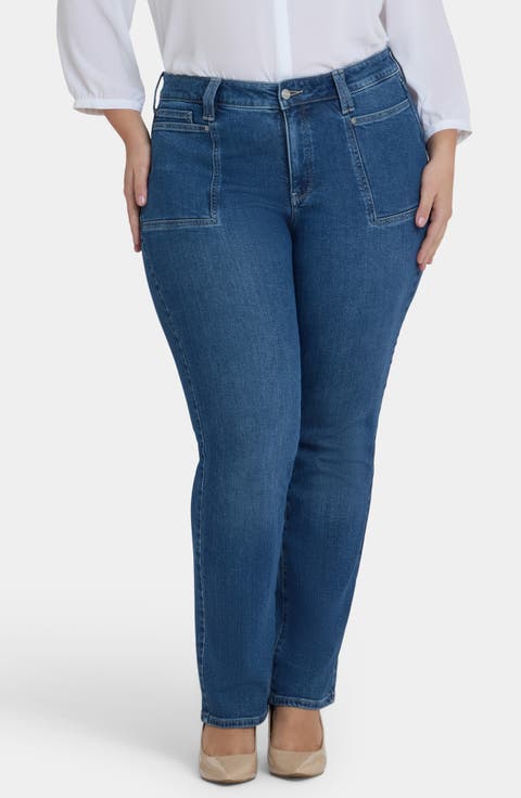 Marilyn Patch Pocket Straight Leg Jeans (Plus)