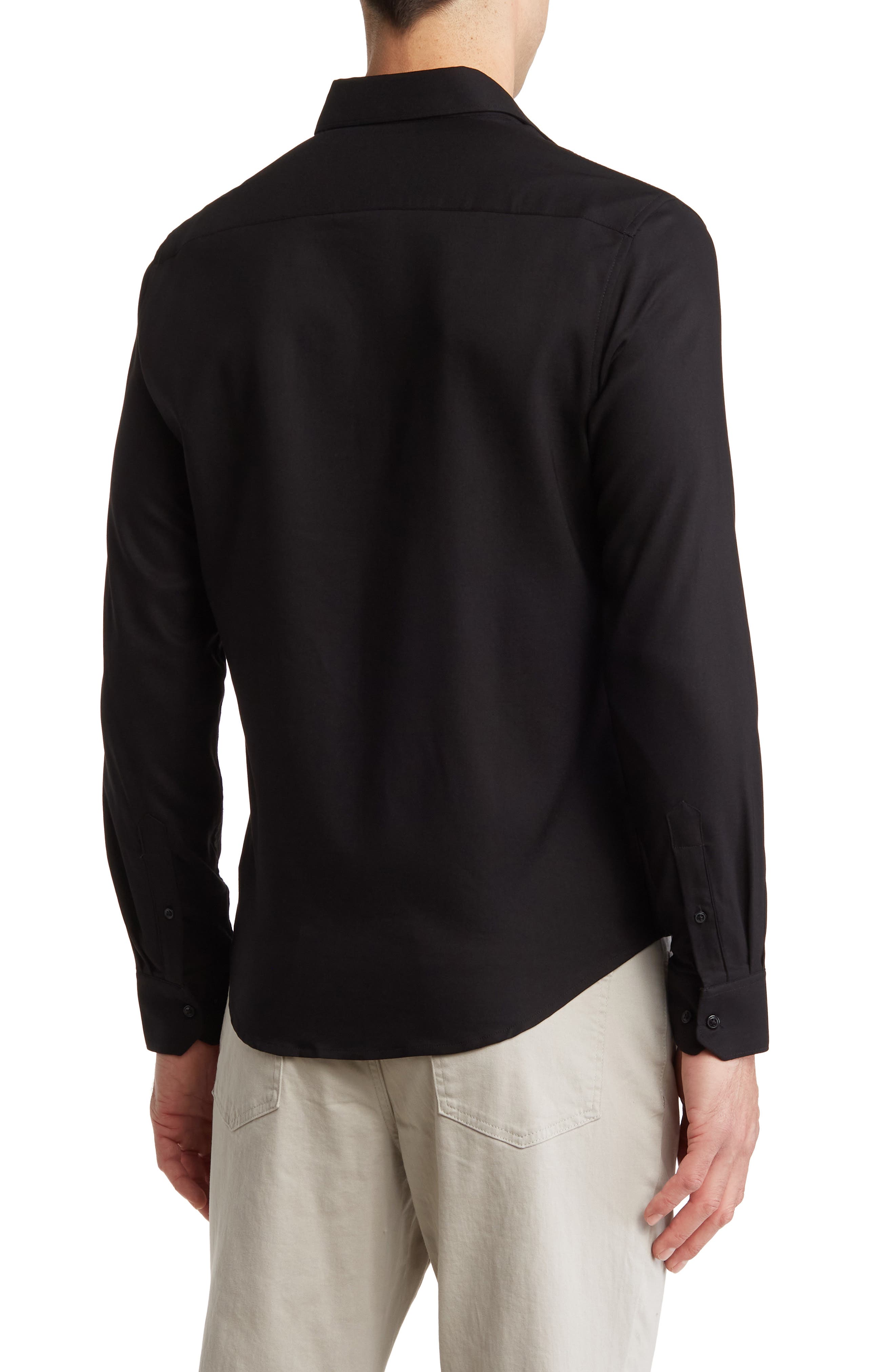 Black Solid Stretch Button-Up Shirt - image 2