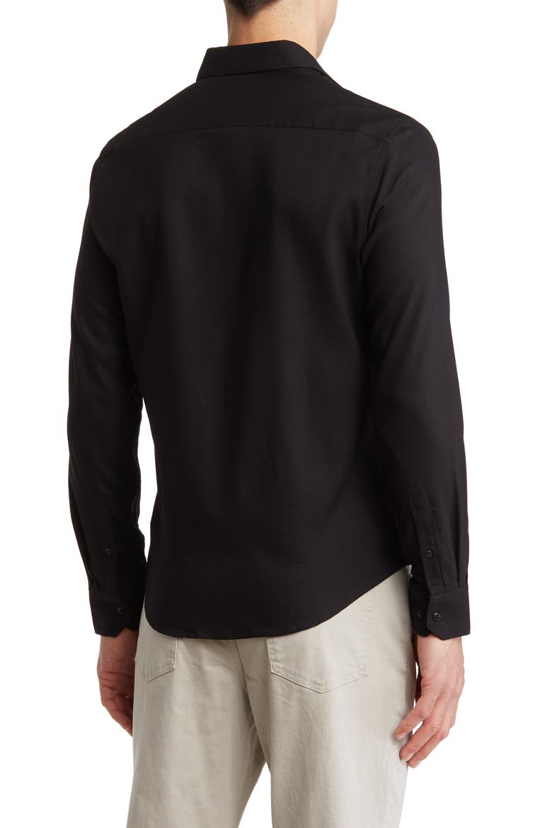 Black Solid Stretch Button-Up Shirt, Alternate, color, BLACK/ FLORAL INSERT