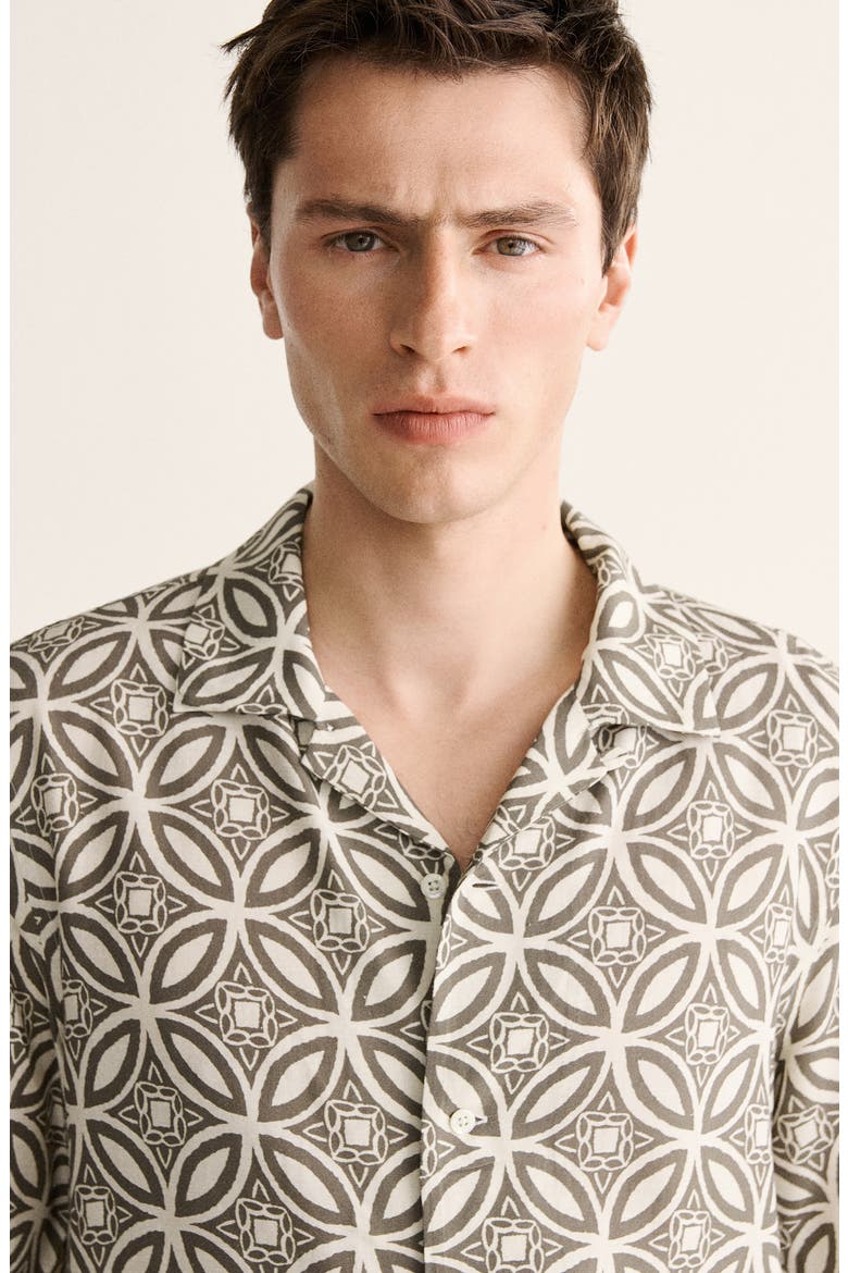 Printed Camp Shirt, Alternate, color, KHAKI