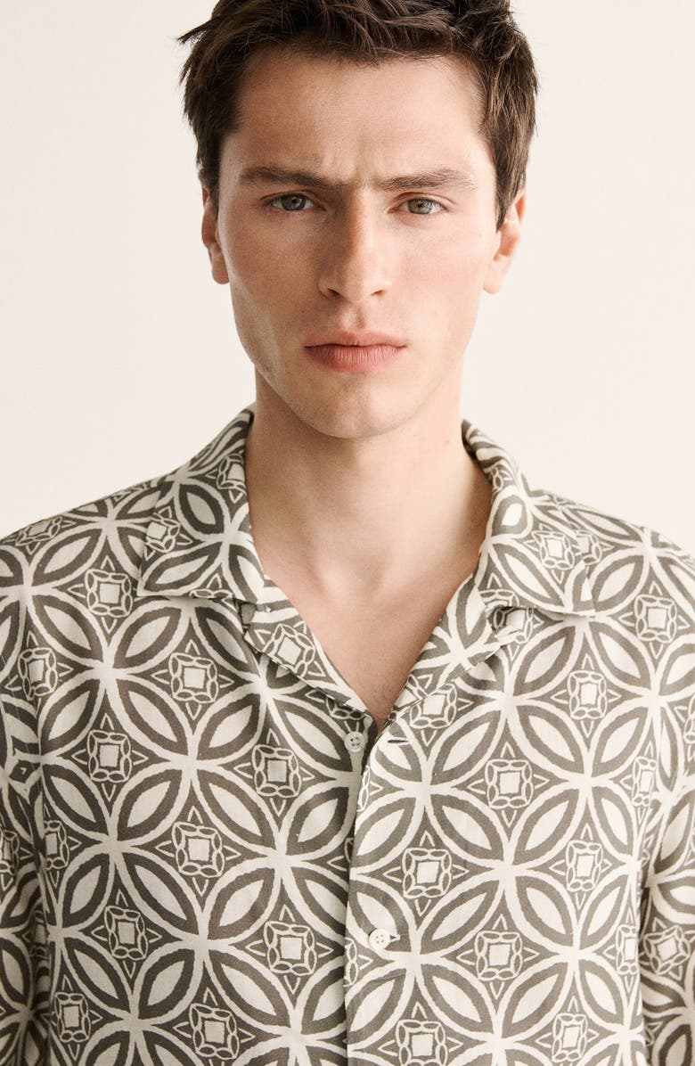 MANGO Printed Camp Shirt, Alternate, color, Khaki