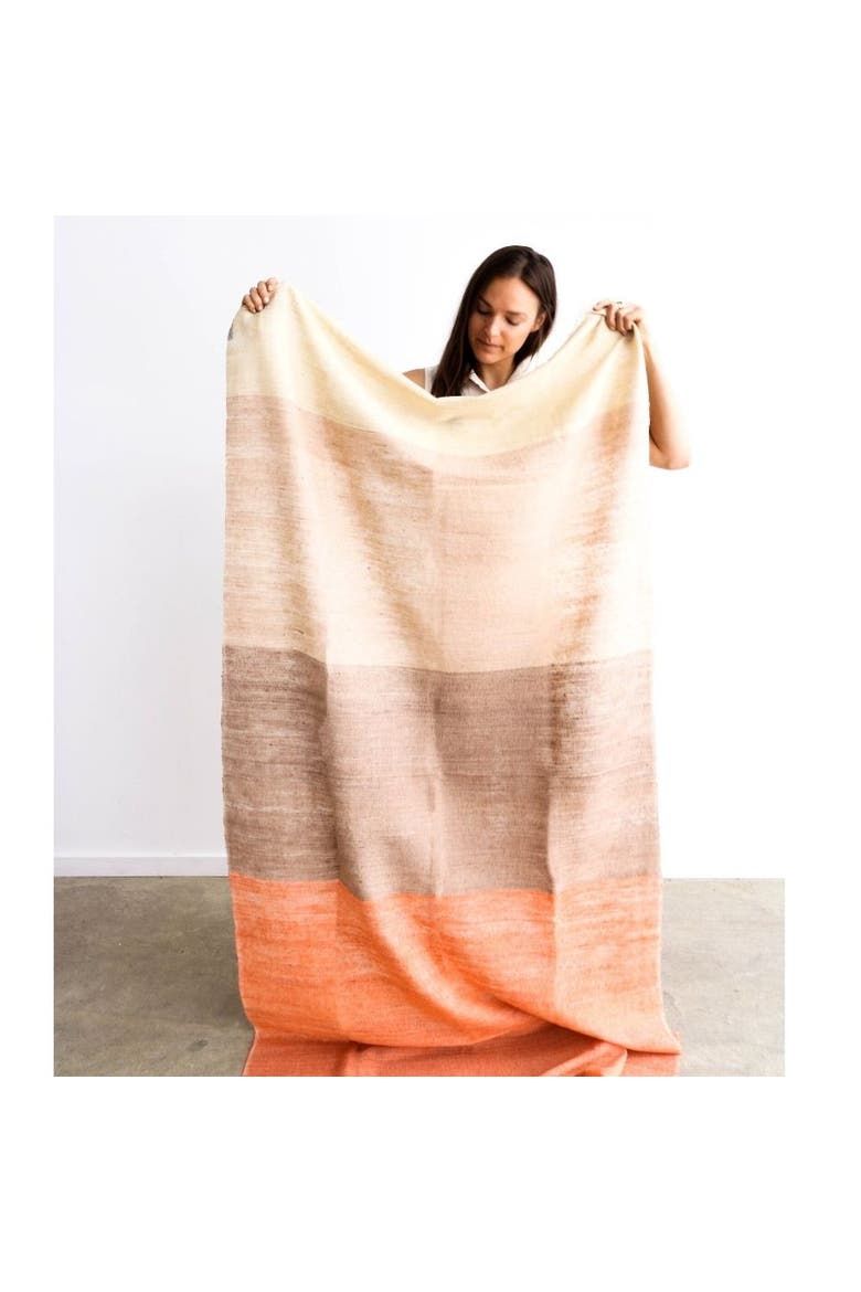 Chestnut Orange Cream Brown Color Block Handwoven Soft Merino Throw, Main, color, Brown/Orange