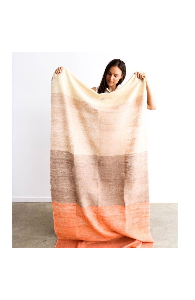 Studio Variously Chestnut Orange Cream Brown Color Block Handwoven Soft Merino Throw, Main, color, Brown/Orange